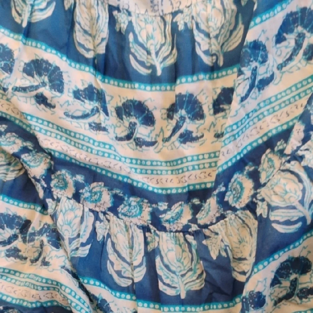 Chaps Teal and Cream Patterned A-Line Skirt